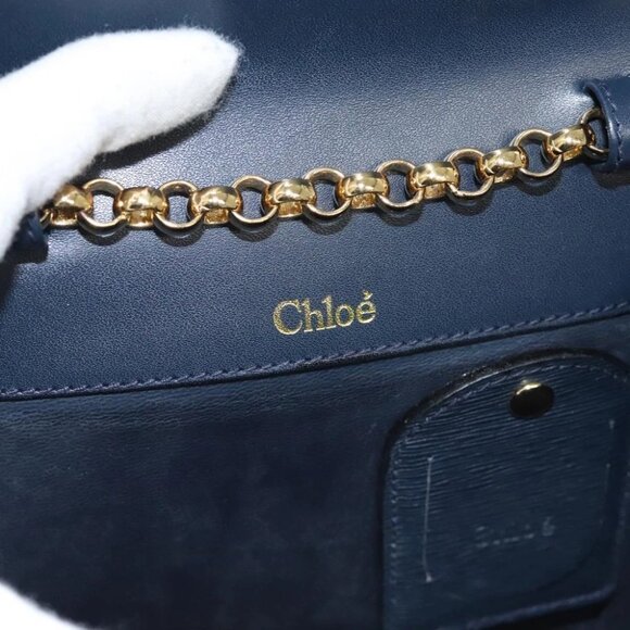 Chloe Chain Shoulder Bag Leather Navy Gold Auth 117976 - Picture 8 of 16